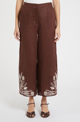 Embroidered linen trousers