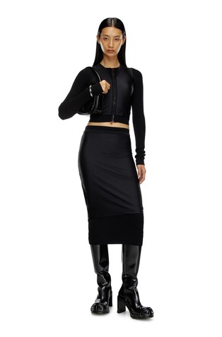 DIESEL Cropped wool cardigan with stretch overlay Black 4