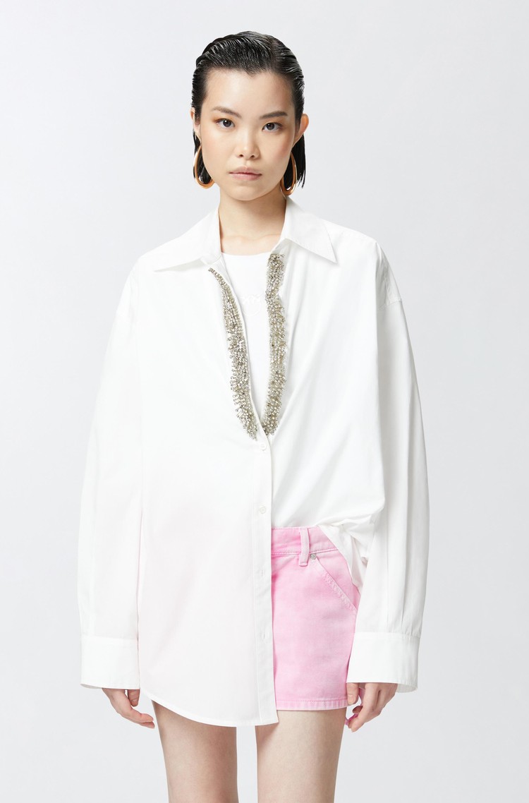 PINKO Cotton poplin shirt with rhinestones White 