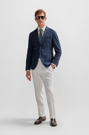 HUGO BOSS Slim-fit jacket in a checked wool blend Blue 3