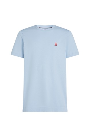 TOMMY HILFIGER Majica s kratkimi rokavi in kontrastnim TH monogramom Modra - Light Blue 5