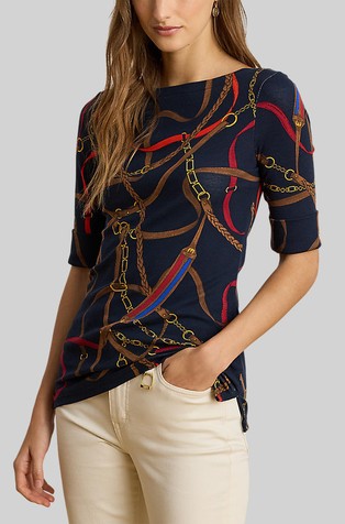 Vzorčasta bombažna majica s 3/4 rokavi