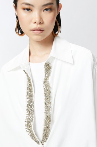 PINKO Cotton poplin shirt with rhinestones White 3