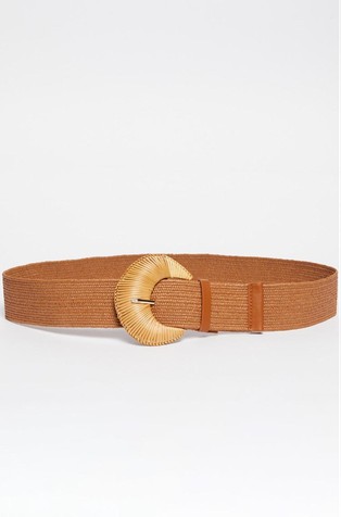 Stretch faux raffia belt