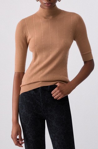 Wool knit top with rhinestones