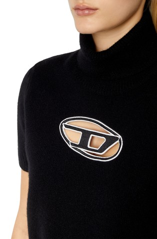 DIESEL Pleten pulover s kratkimi rokavi in izrezanim logotipom Črna - Black 5