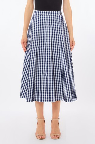 Flared check skirt