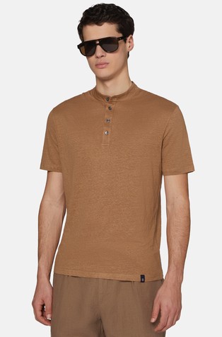 Eco-sustainable performance stretch linen jersey polo shirt
