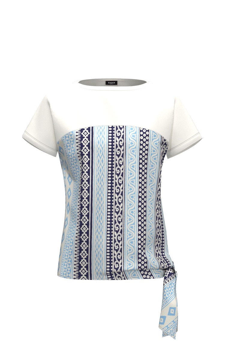 MARELLA Patterned T-shirt with bow on hem Navy / White 