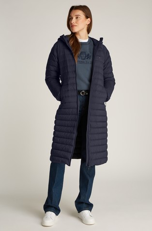 Tommy jeans long quilted hooded down jacket discount
