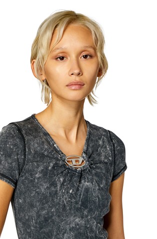 DIESEL Ribbed dress with metal Oval D plaque Dark Grey 3
