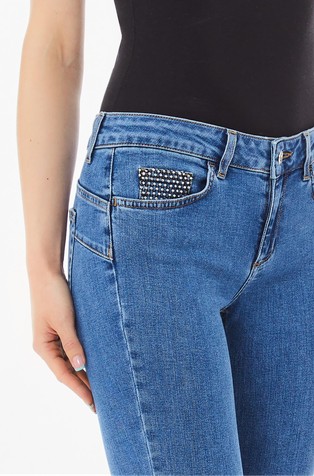 LIU JO Slim fit jeans hlače z okrasnimi kamenčki Modra - Blue 3
