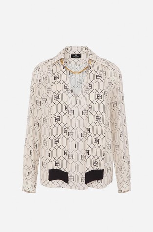 ELISABETTA FRANCHI Vzorčasta viskozna srajca s šalom Bež - Beige 5
