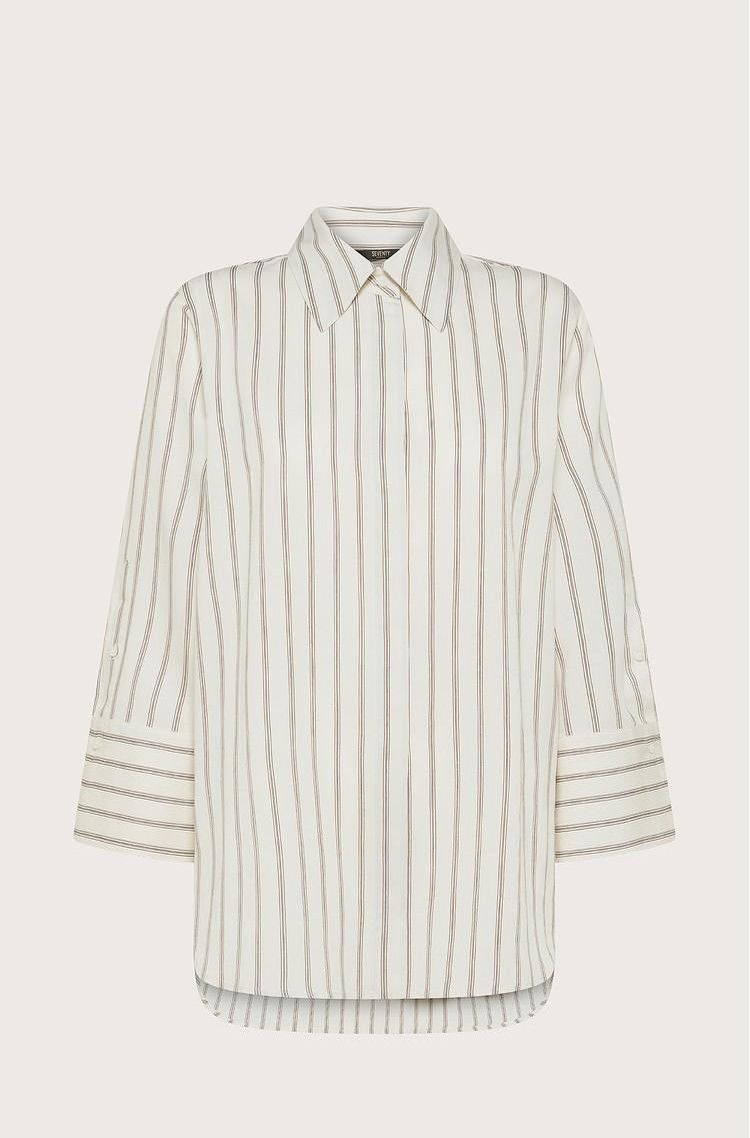 SEVENTY Long shirt with pinstripe multi-stripe Ivory 