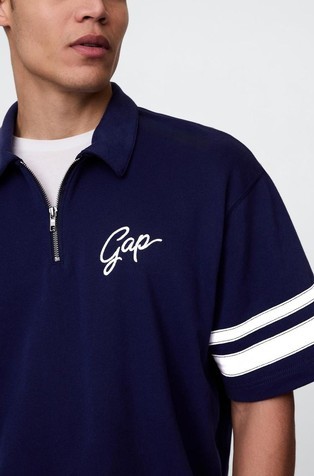 GAP Moški pulover s kratkimi rokavi in delno zadrgo Modra - Navy Uniform 4