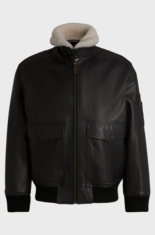HUGO BOSS Aviator usnjena jakna z ovratnikom iz umetnega krzna Črna - Black 4