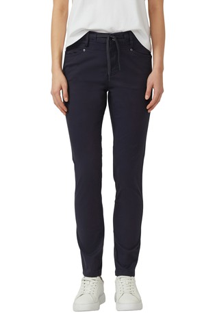 Slim fit bombažne hlače s satenastim leskom