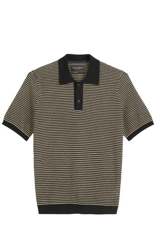 MARC O'POLO Striped short-sleeved polo in cotton-linen blend Black / Beige 4