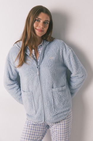 Short hoody in lurex plush fabric