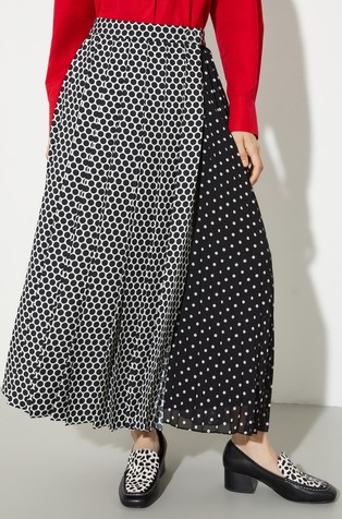 Pleated polka-dot wrap skirt
