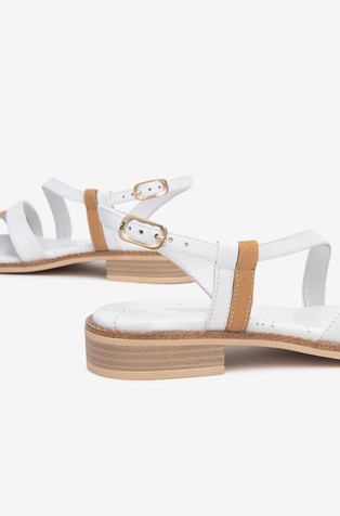 NEROGIARDINI Sandali iz usnja in tehnične tkanine Bela - White/Beige 4