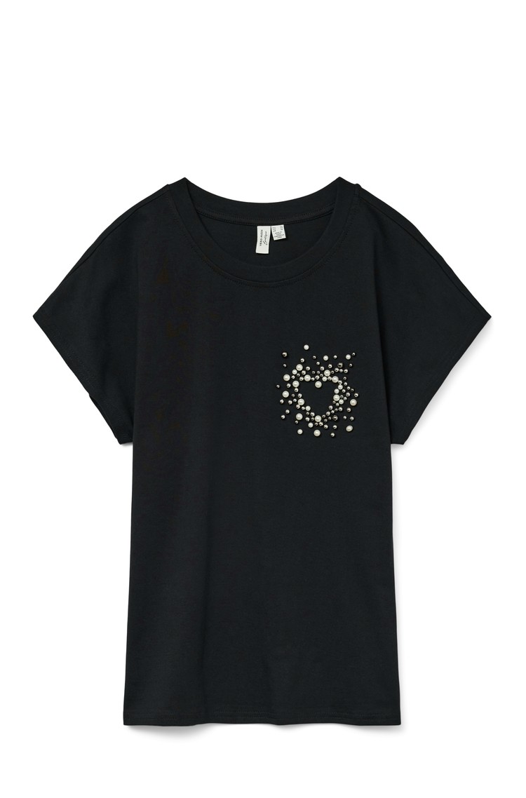 VERO MODA VMFILINE majica s kratkimi rokavi in perlicami Črna - Black 