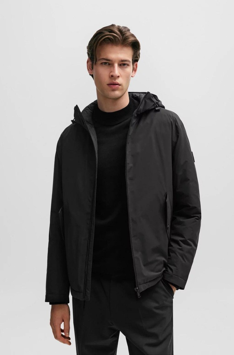HUGO BOSS Vodoodbojna podložena jakna s kapuco Črna - Black 