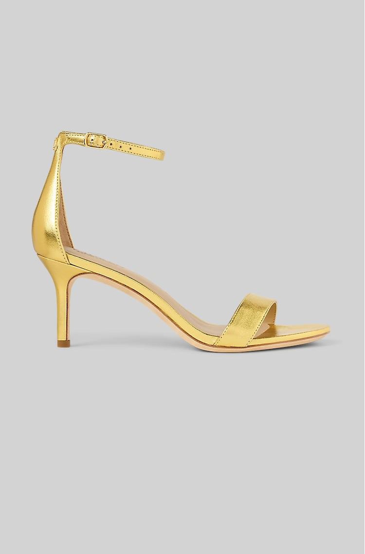 RALPH LAUREN Allie sandali iz kovinsko svetlečega usnja Zlata - Modern Gold 
