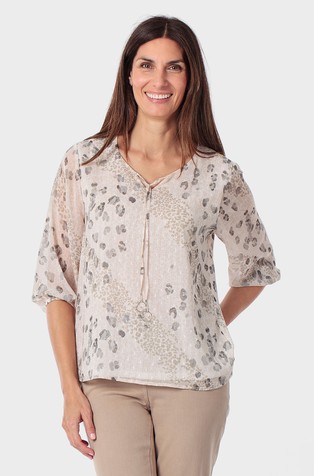 Semi-sheer patterned blouse with 3/4 sleeves