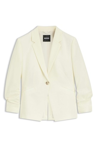 Slim-fit blazer in crepe with ruched sleeves