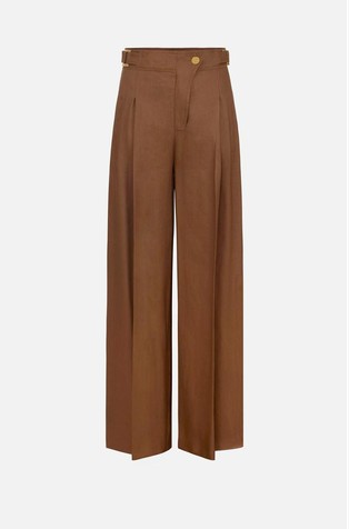 Linen-blend palazzo trousers with straps