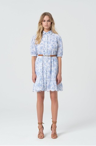Chemisier dress in San Gallo lace with flowery pattern