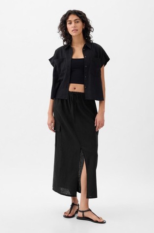 GAP Linen-Blend Cargo Midi Skirt Black 2