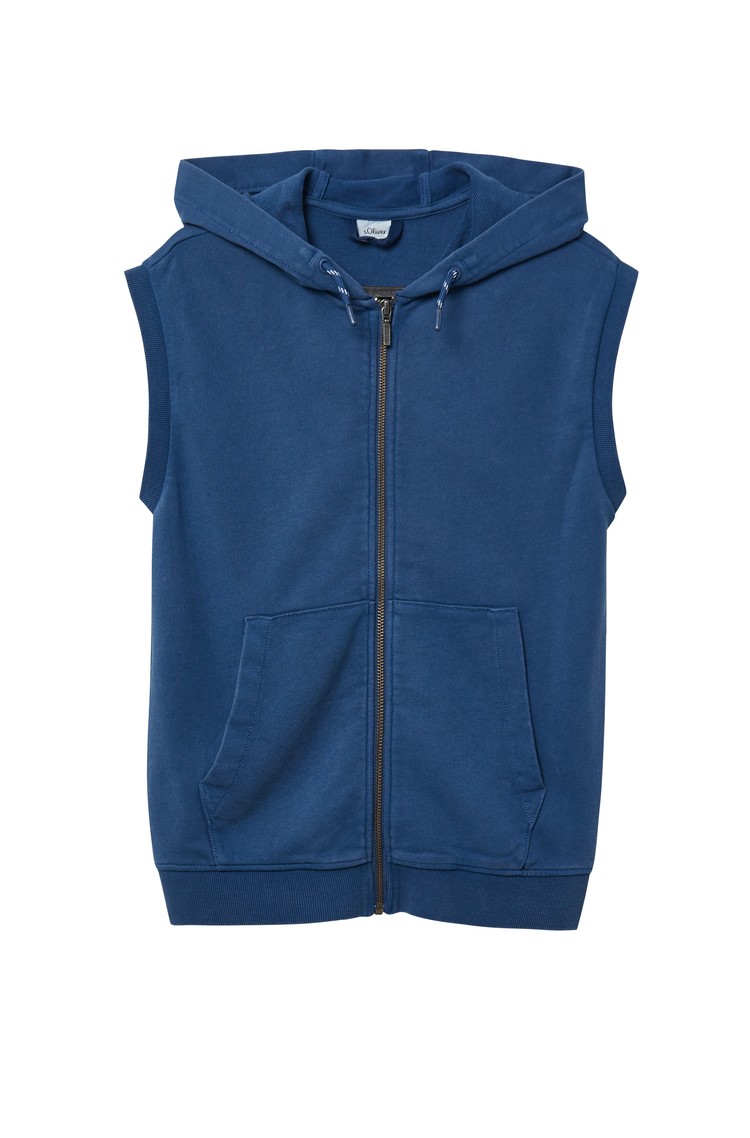 S.OLIVER Cotton-blend sweatshirt fabric body warmer with a hood Blue 