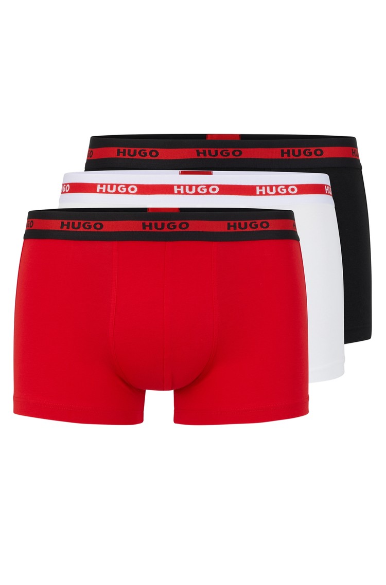 HUGO BOSS Paket 3 bombažnih boksaric z logo pasom Večbarvna - Bright Red 