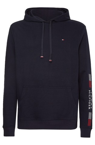 TOMMY HILFIGER TH Stretch pulover s kapuco in logotipom na rokavu Modra - Blue 4