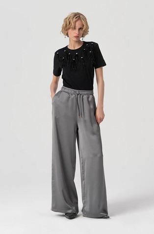 Palazzo satenaste hlače z zatezno vrvico