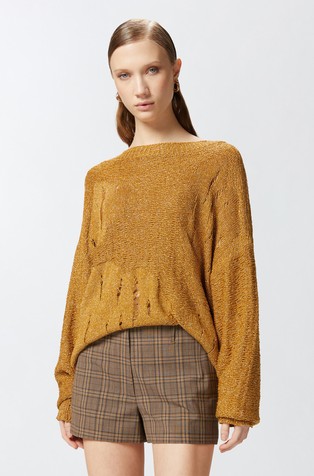 Long metallic jacquard sweater with tears