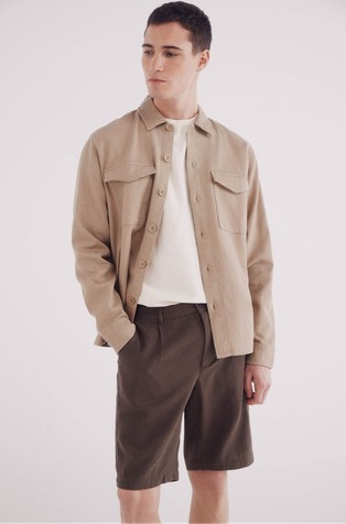 SPRINGFIELD Slim fit bermuda hlače iz strukturirane mešanice z lanom Rjava - Brown 4