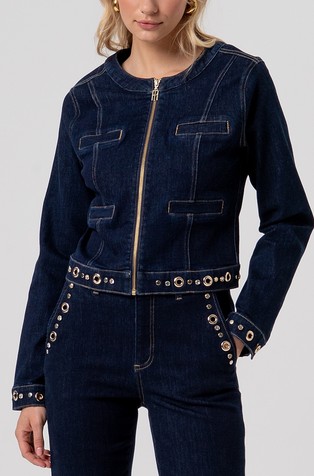 Slim fit denim jakna s kovinskimi rinkami