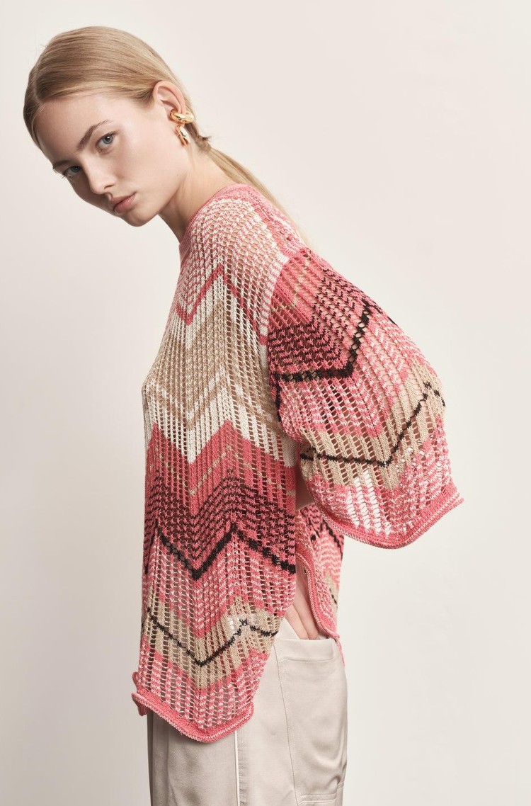 AKEP Perforated knit sweater with pattern Multi Pink 