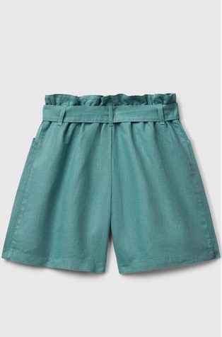BENETTON Paperbag bermudas in linen blend Aqua 2
