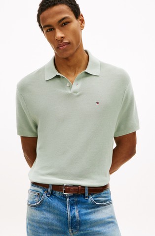 Relaxed fit pletena polo majica s kratkimi rokavi