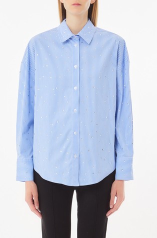 Oversized fit poplin shirt with rhinestones