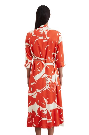 MARC O'POLO Midi vzorčasta srajčna obleka z raztegljive viskozne tkanine Oranžna - Orange/Cream 2