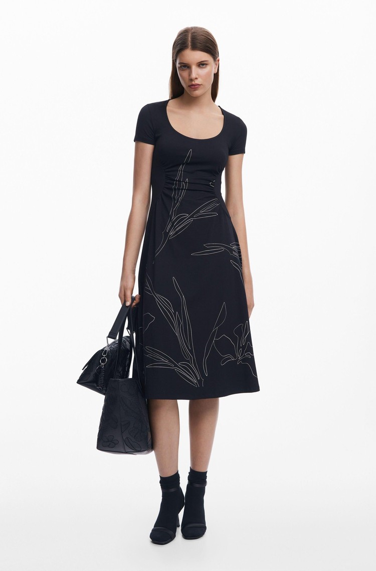 DESIGUAL Flared dress with floral print Black 
