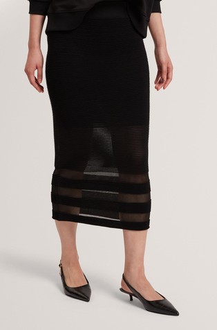 Midi pencil pleteno krilo s prosojnimi vstavki