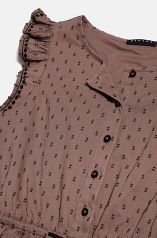 SISLEY Short jumpsuit with embroidery and ruffles Brown 2