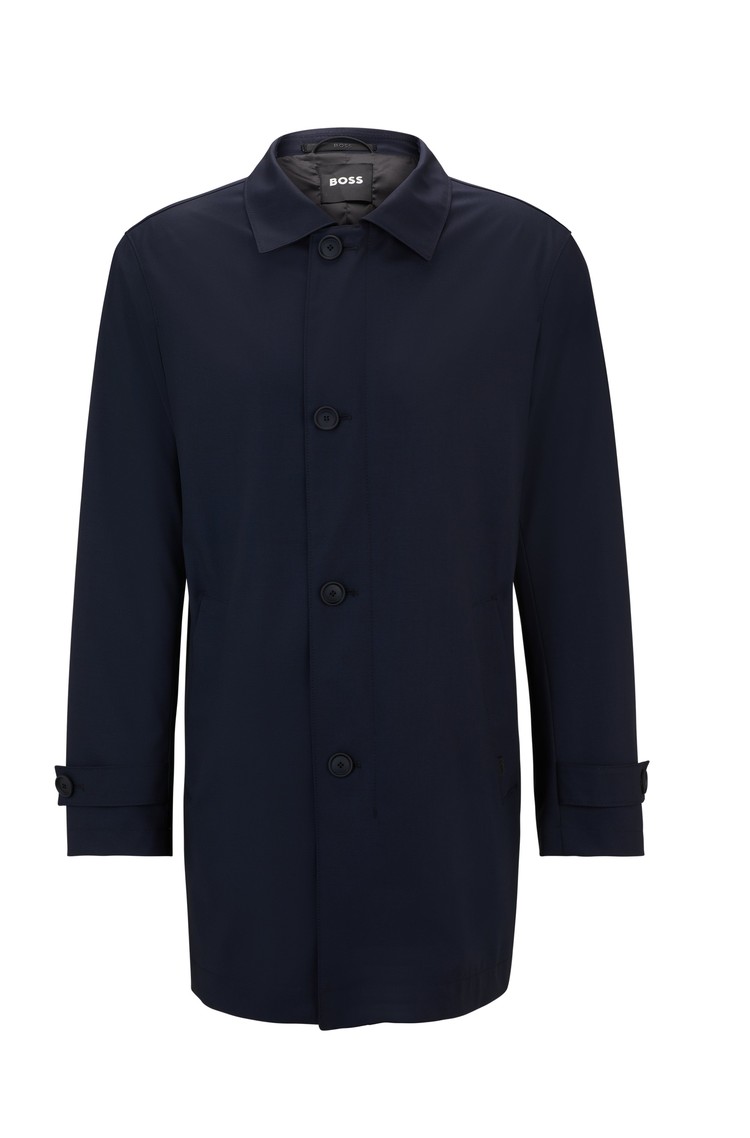 HUGO BOSS Vodoodporen plašč iz volnene mešanice Modra - Dark Blue 