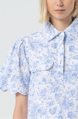 FRACOMINA Blouse made in San Gallo lace with flowery pattern White / Blue 4